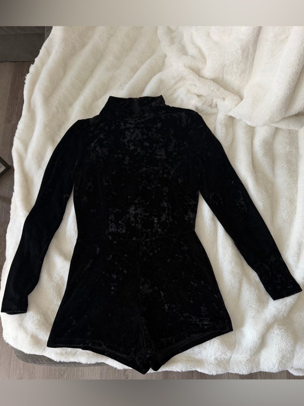 Forever 21 Black Velvet Turtleneck Romper